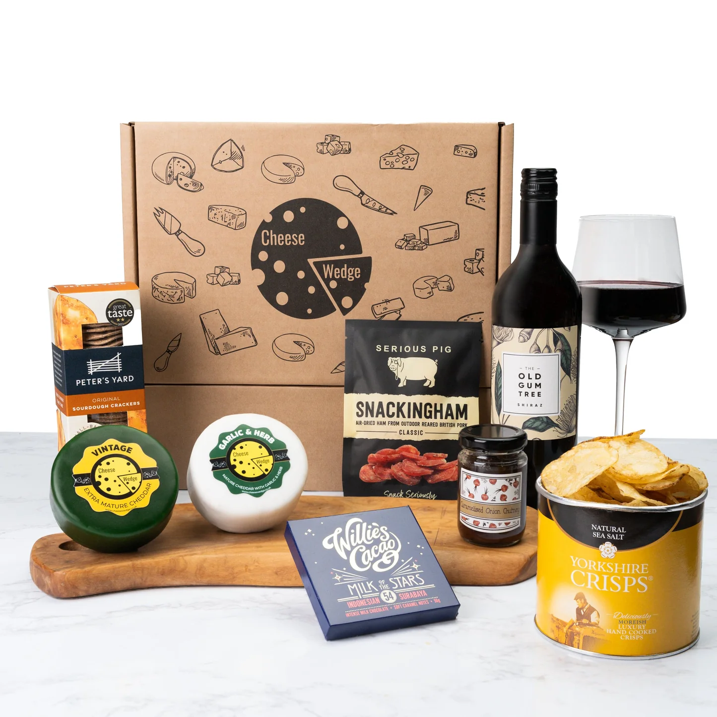 Cheese Night In Gift Box - Cheddar Cheese & Red Wine Hamper - Perfect ...