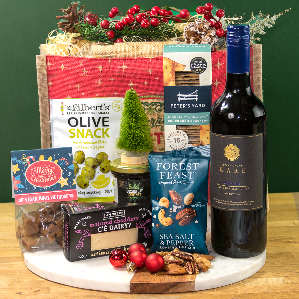 The Vegan Cheese & Wine Christmas Hamper - Yumbles.com