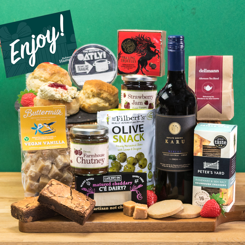 Vegan Luxury Afternoon Tea With Vegan Cheese & Wine Gift Hamper ...