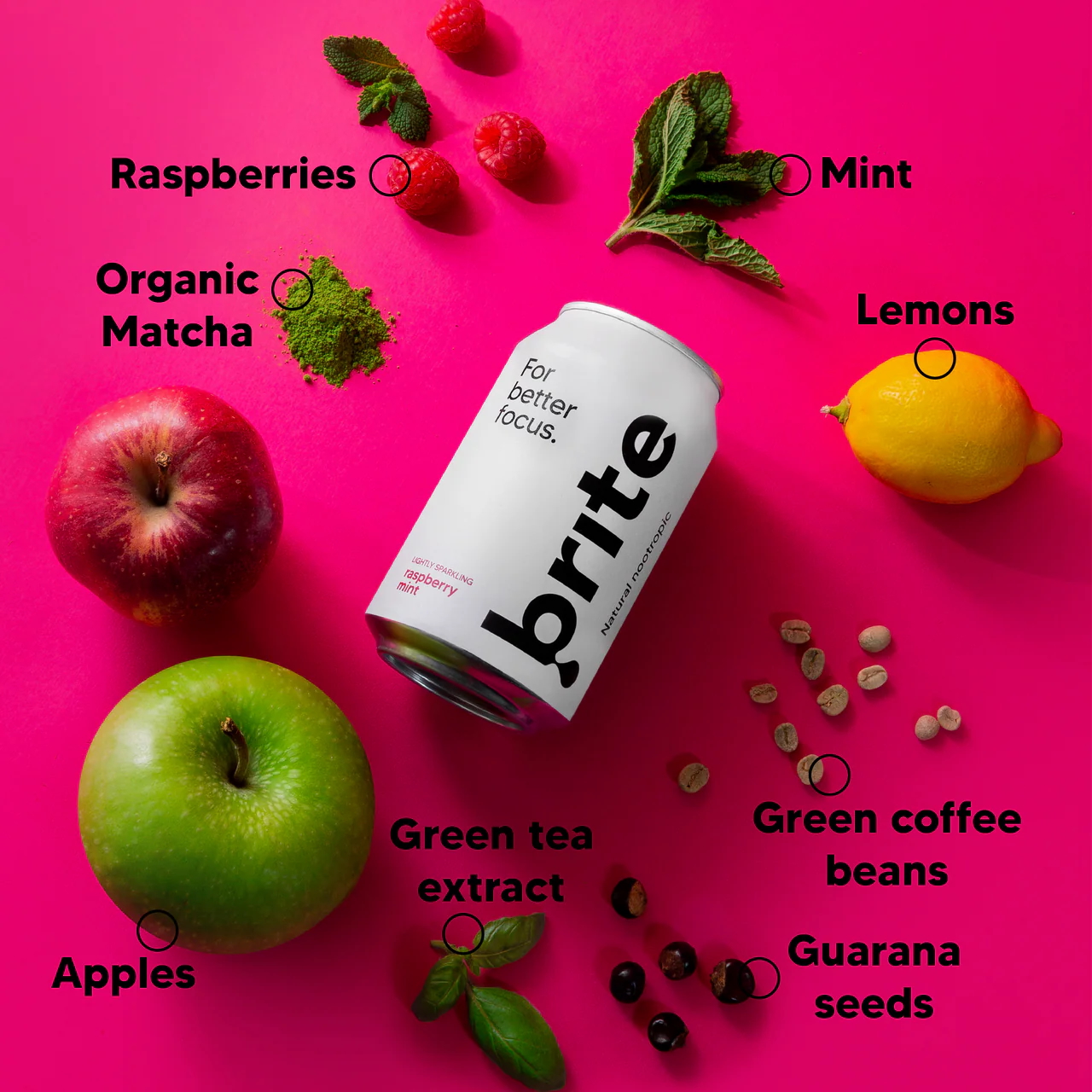 Brite Raspberry Mint Brite Natural Energy Focus Raspberry Mint - 24 x 330ml Drink - Yumbles.com