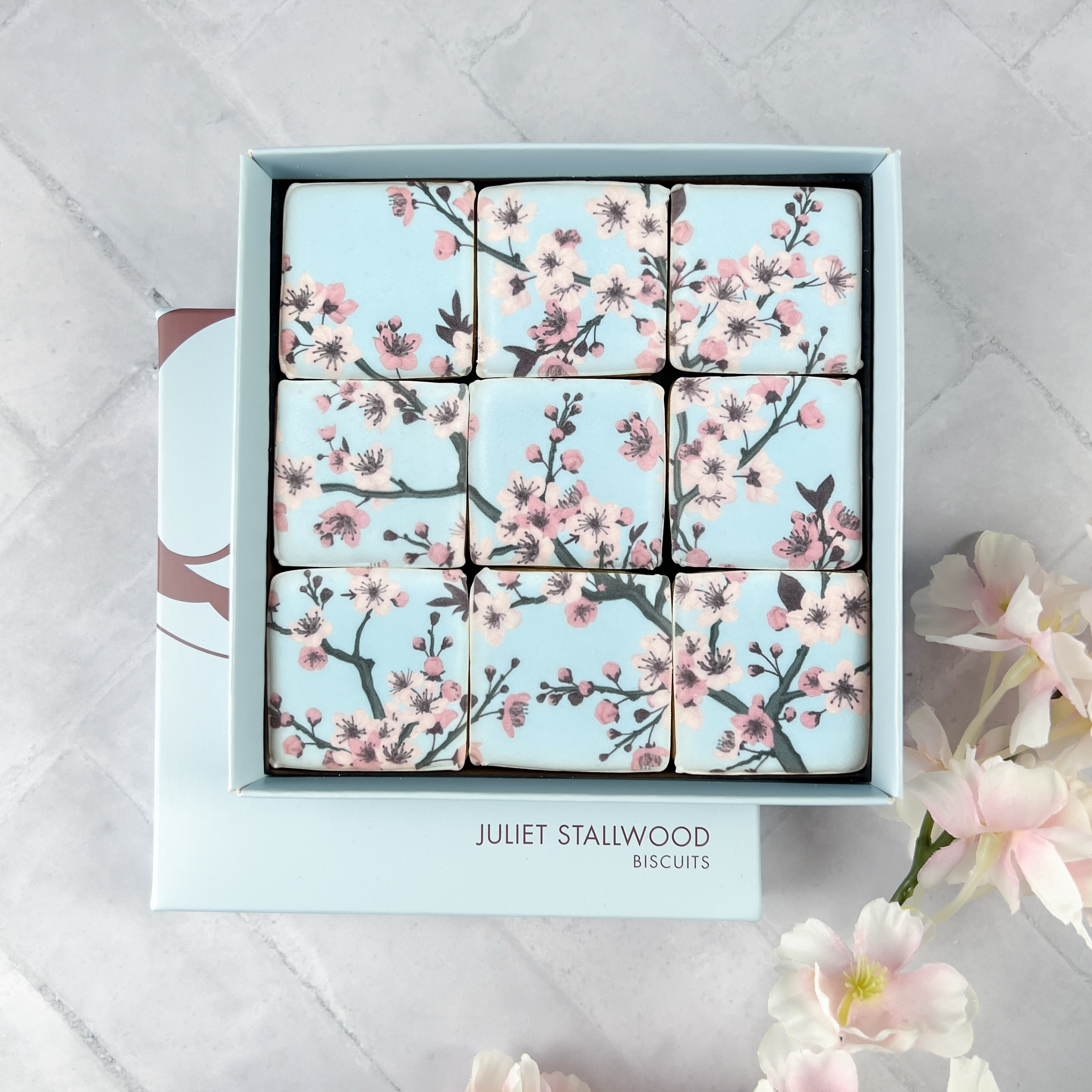 Pink Blossom Tile Vanilla Biscuit Box - Yumbles.com