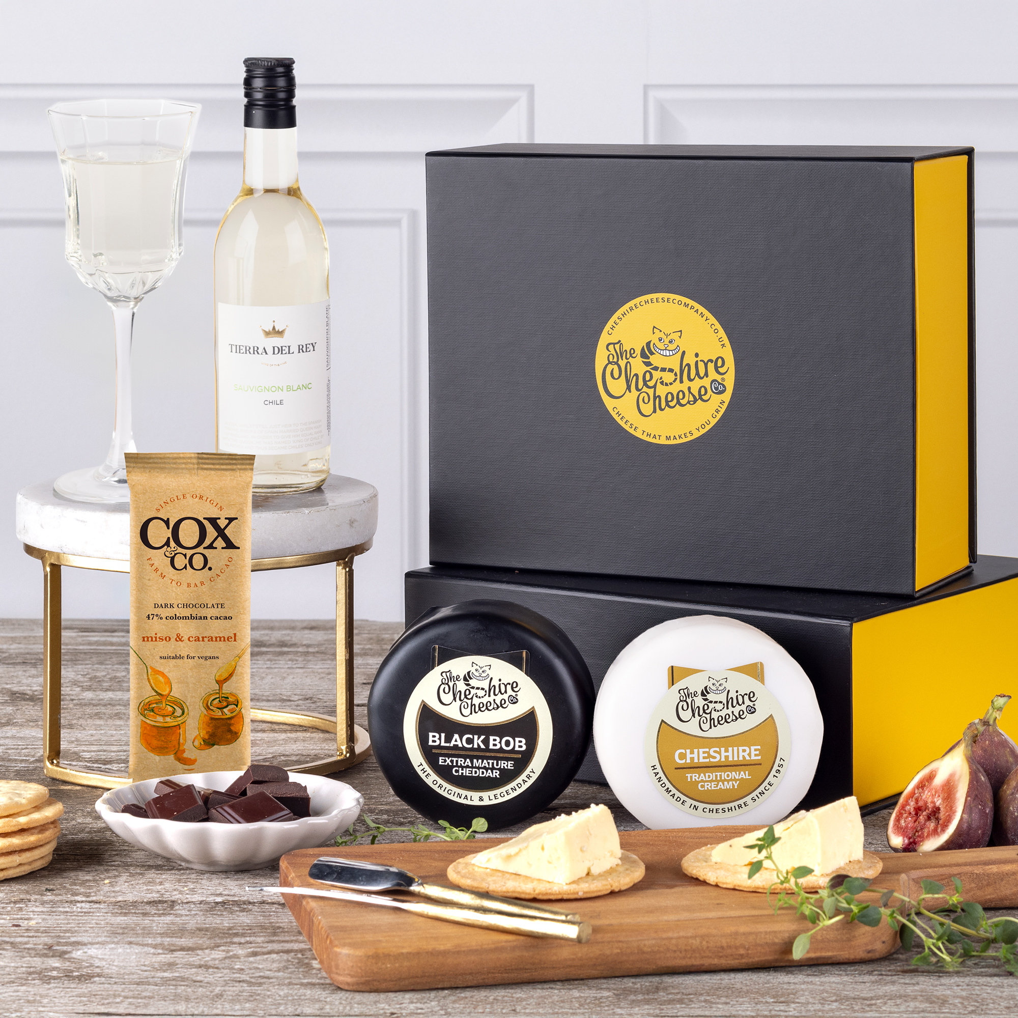 Indulgent Cheese, Chocolate & White Wine Gift Hamper - Yumbles.com