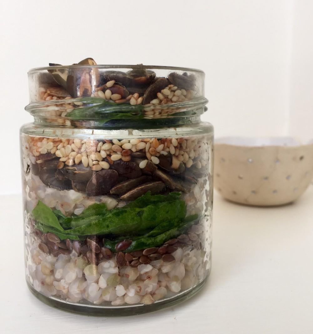 Buckwheat, Mixed Seeds and Spinach Salad Jar