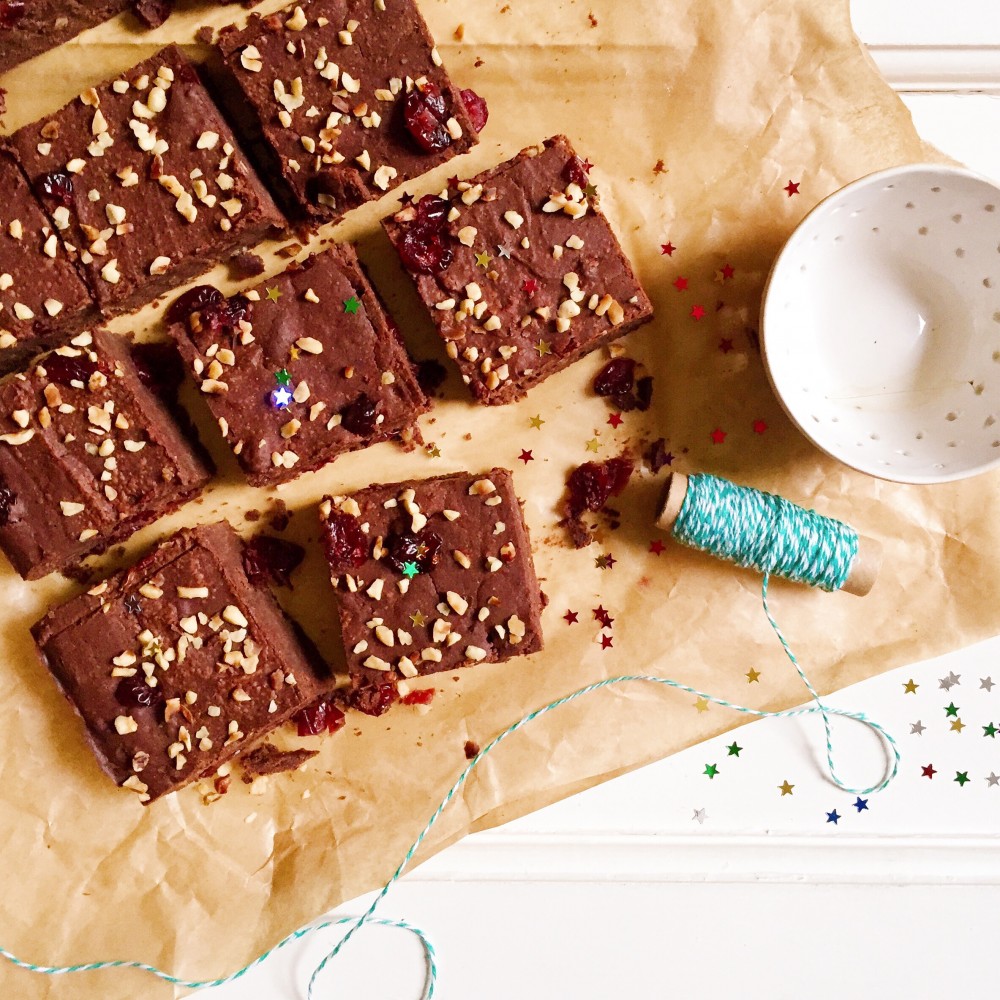 Yuletide Buckwheat, Cranberry and Chestnut Brownies