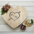 Wooden Carved Heart Cheese Board Set