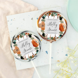 Personalised Copper Leaves Wedding Favour Giant Lollipops