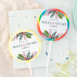 Personalised Holly Berries Wedding Favour Giant Lollipops