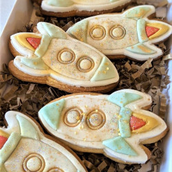 Dad, you're out of this world Hand Iced Rocket Letterbox Biscuit Gift Box