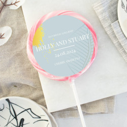 Personalised Teal Gold Leaf Wedding Favour Giant Lollipops
