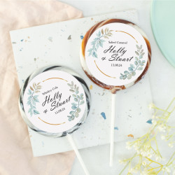 Personalised Watercolour Green Leaves Wedding Favour Giant Lollipops