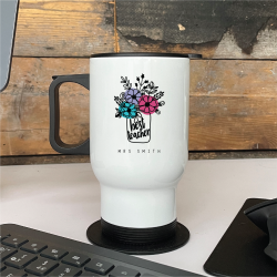 Personalised Best Teacher Flower Travel Cup