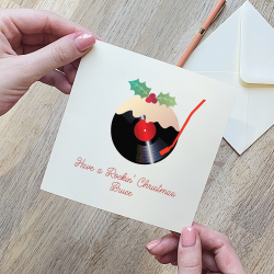 Personalised Christmas Pudding Vinyl Record Christmas Card