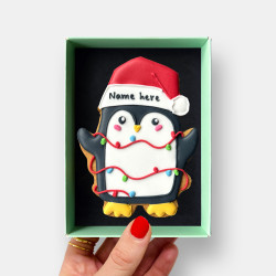 Personalised Christmas Penguin Letterbox Iced Cookie