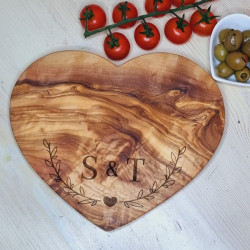 Personalised Olive Wood Heart Shaped Board - Wood Anniversary Gift