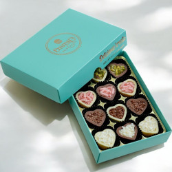 Valentine's Day Chocolate heart filled with brigadeiro Box of 12 - Turquoise box