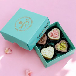 Valentine's Day Chocolate Heart Filled with Brigadeiro Box of 4 - Turquoise Box