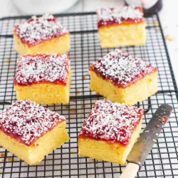 Jam & Coconut Cake - Classic Tottenham Traybake, Homemade - Vegan & Dairy Options