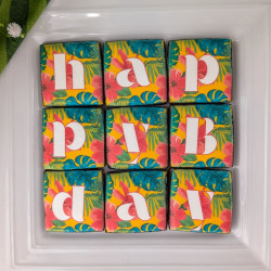 Birthday Biscuits Gift Box, Tropical Flowers, 9 Pieces