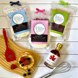 Luxury Pancake Mix Gift Hamper - 3 Gourmet Pancake Mixes, Maple Syrup, Metal Whisk and Pancake Turner