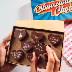 Funny Congratulations Chocolate Gift | A Box of Obnoxious Chocs | Belgian Milk Chocolate Hearts | Handmade | Fairtrade
