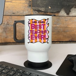 Personalised Stripe Best Teacher Ever Travel Mug