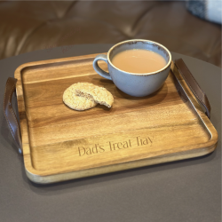 Personalised Acacia Tray With Leather Handles