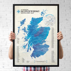 Scotch Whisky Distillery Map Poster - A2 Print - Ready to Frame
