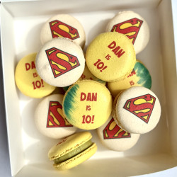 Superman Superhero Themed Personalised Macarons - Gift Box of 12