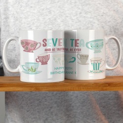 Personalised 70th Birthday Gift Seven Tea Tea Mug with Tea Cup Design