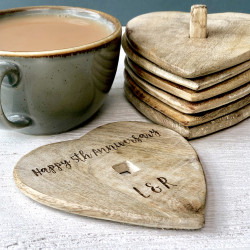 Personalised Pack Of Six Wooden Heart Coasters