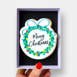 Merry Christmas Wreath Iced Cookie - Letterbox Friendly Gift