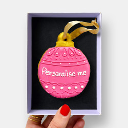 Personalised Christmas Bauble Cookie - Pink - Letterbox Friendly Gift