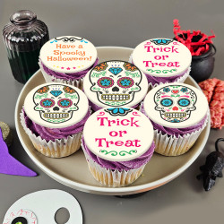 6 Sugar Skull Halloween Cupcakes