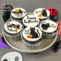 6 Halloween Cat Cupcakes
