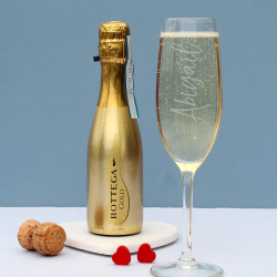 Personalised Name Prosecco Flute & Mini Gold Bottega Prosecco Gift Set