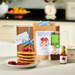Vegan Personalised Pancake and Hot Chocolate Gift Set - Pancake Mix, Hot Chocolate Spoon & Maple Syrup