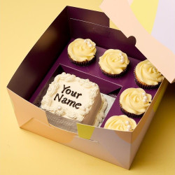 Personalised White Pearl Bento Cake with Cupcakes Gift - Egg free, 4.5"
