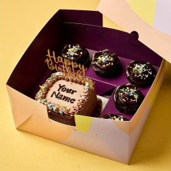 Personalised Chocolate Sprinkles Bento Cake with Cupcakes Gift - Egg free, 4.5"