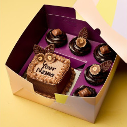 Personalised Hazelnut Luxe Bento Cake with Cupcakes Gift - Egg Free, 4.5"