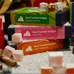 Luxury Turkish Delight Gift Trio &ndash; Artisan Lokum, Sweet Cinnamon, Rose Petal & Roasted Pistachio, Authentic Vegan Sweets