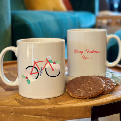 Christmas Pudding Cycling Bike Christmas Mug
