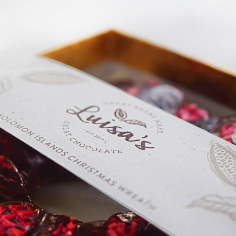 Raspberry 75% Solomon Island Christmas Chocolate Wreath