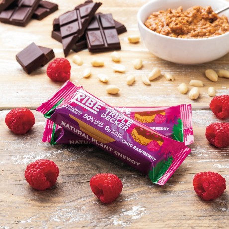 TRIBE Nut Butter Triple Decker - Choc Raspberry Bar - Vegan, Gluten & Dairy Free Bar (12 x 40g)