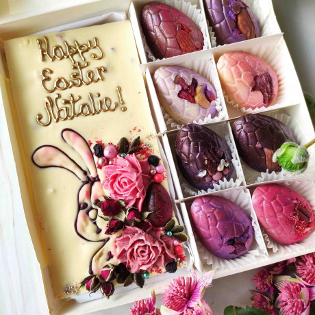 Personalised Chocolate Easter Bunny &amp; Eggs Gift Box