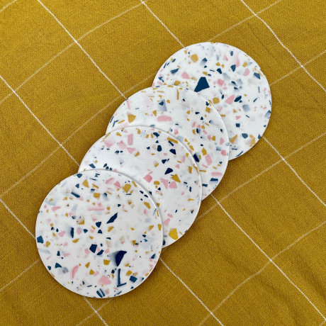 Teal/Pink/Mustard Terrazzo Circle Coasters