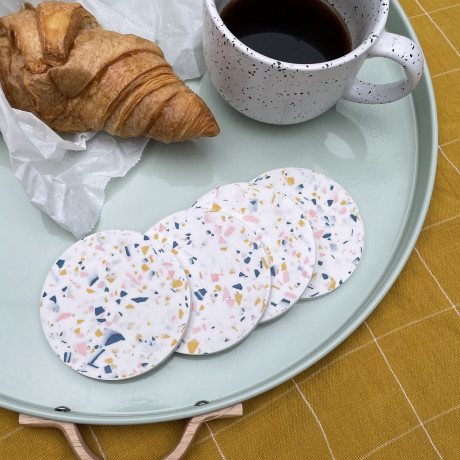 Teal/Pink/Mustard Terrazzo Circle Coasters
