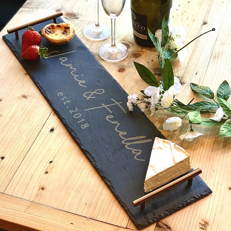 Long Slate Serving Platter With Copper Handles