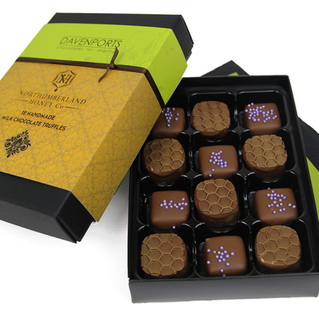 Northumberland Honey Truffles Gift Box of Handmade Chocolates, 12 pieces