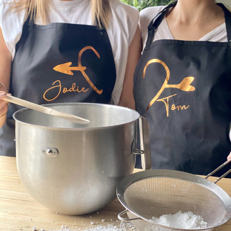 Personalised Set Of Two Love Heart Aprons Personalised Set Of Two Love Heart Aprons