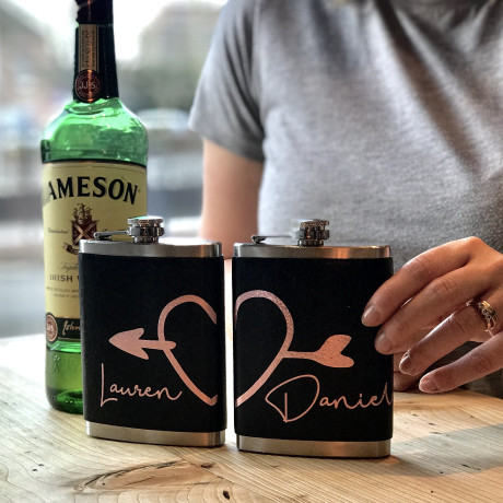 Personalised Pair Of Love Heart Hip Flasks Personalised Pair Of Love Heart Hip Flasks